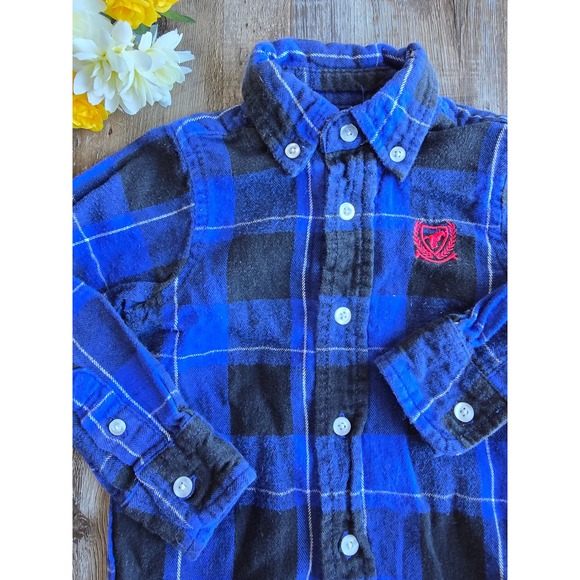 Wrangler Jeans Co. Blue Plaid Flannel Button Down Shirt Baby Boys 24m Western - Picture 2 of 7